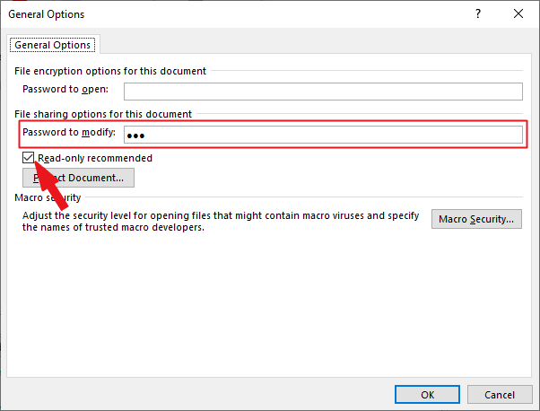 Enter password in the Pasword to modify text box