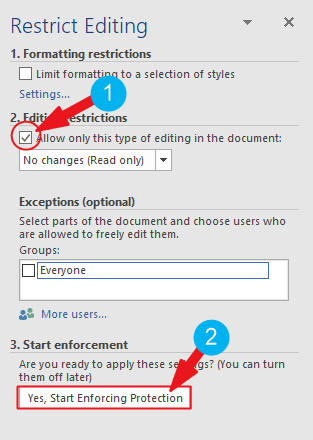 how to make a Word document read only