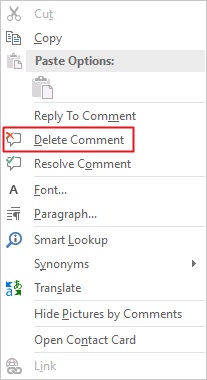 word delete comment shortcut