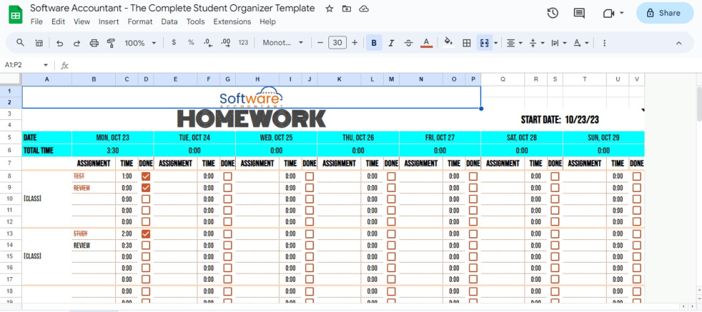 assignment tracking sheet template