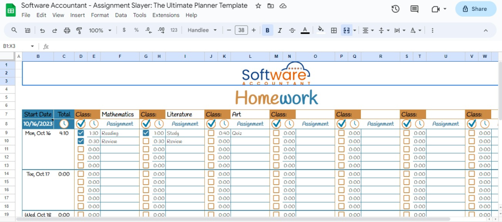 assignment tracking sheet template